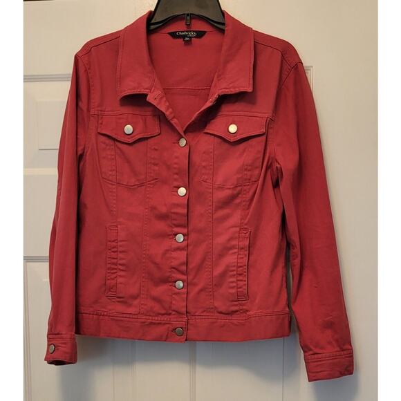 Chadwicks of Boston Coral Denim Jacket Women (Size Petite M) Cotton W/Pockets - Picture 1 of 10